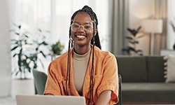 a smiling business woman in an office