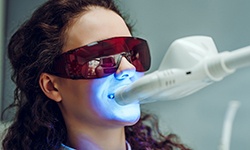 Woman having in-office whitening treatment