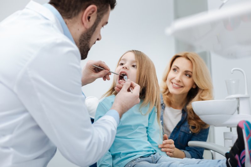 Mom and daughter at family dentist 