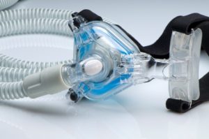 CPAP mask on white counter